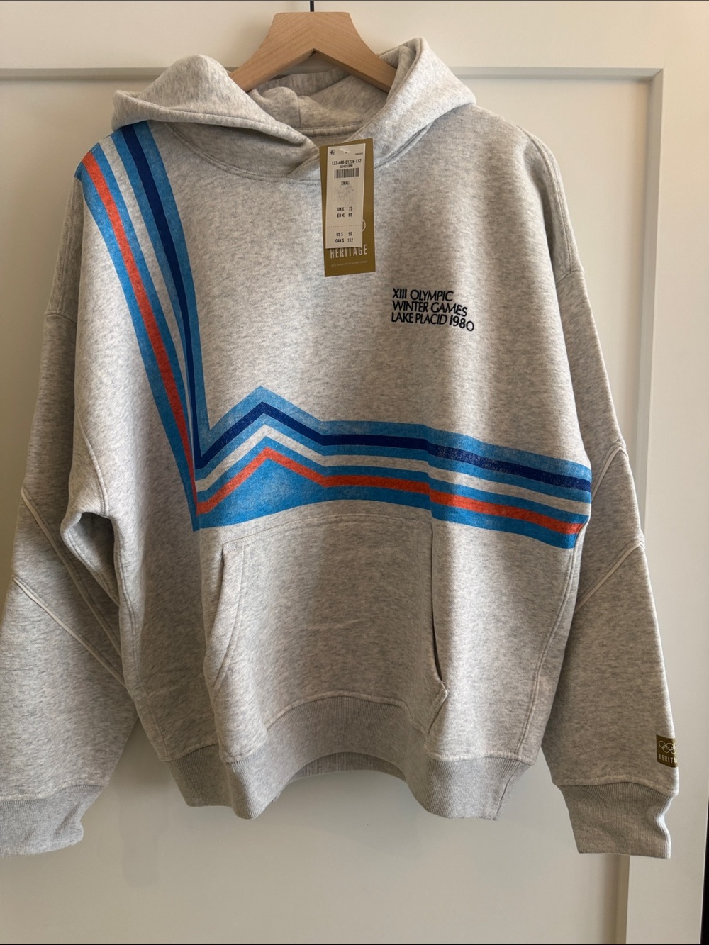 Abercrombie & Fitch Gray Hoodie with Blue and Orange Stripes
